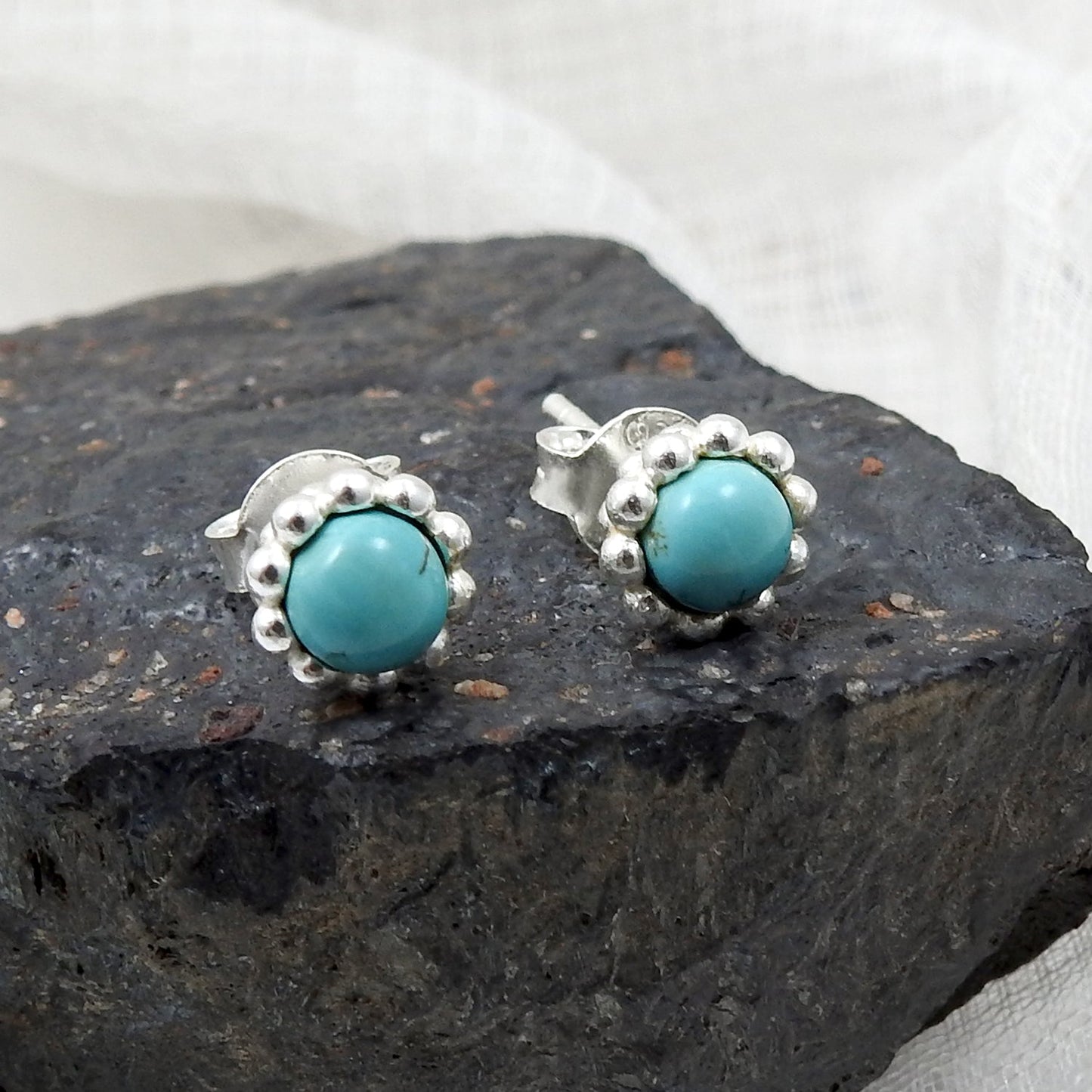 Natural Turquoise Gemstone 925 Sterling Silver Minimalist Stud Earrings