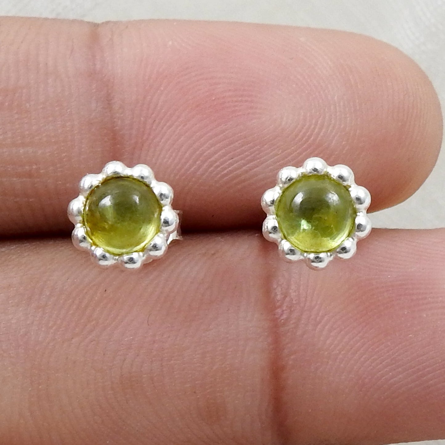 Natural Peridot Gemstone 925 Sterling Silver Minimalist Stud Earrings