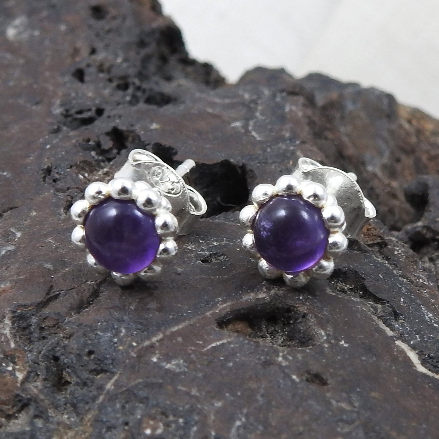 Natural Amethyst Gemstone 925 Sterling Silver Minimalist Stud Earrings