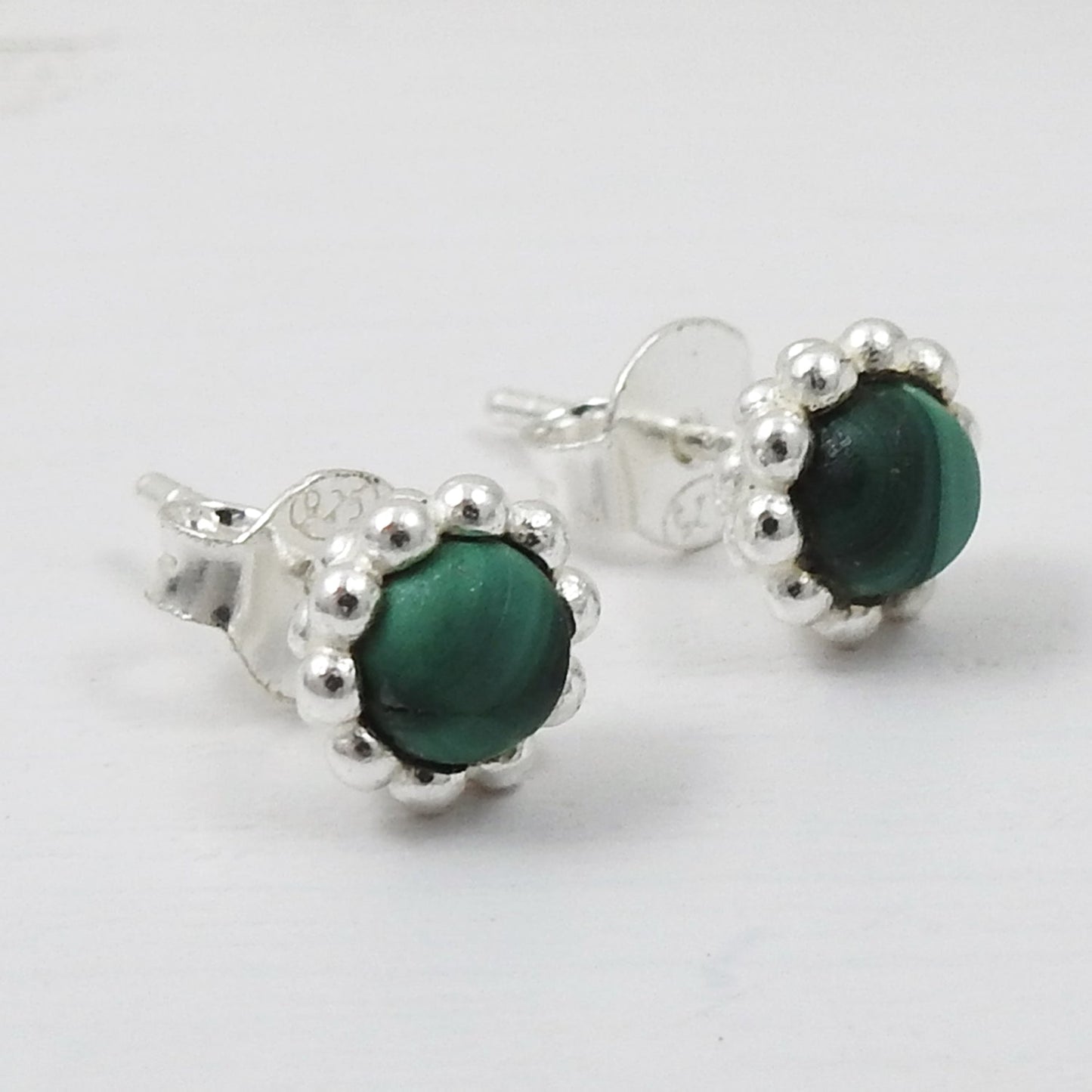 Natural Malachite Gemstone 925 Sterling Silver Minimalist Stud Earrings