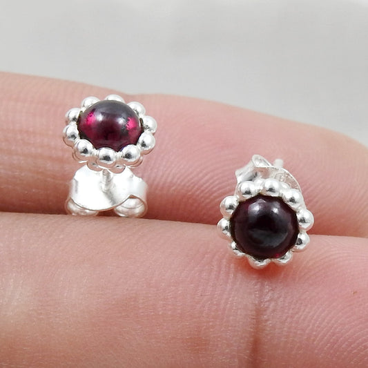 Natural Garnet Gemstone 925 Sterling Silver Minimalist Stud Earrings