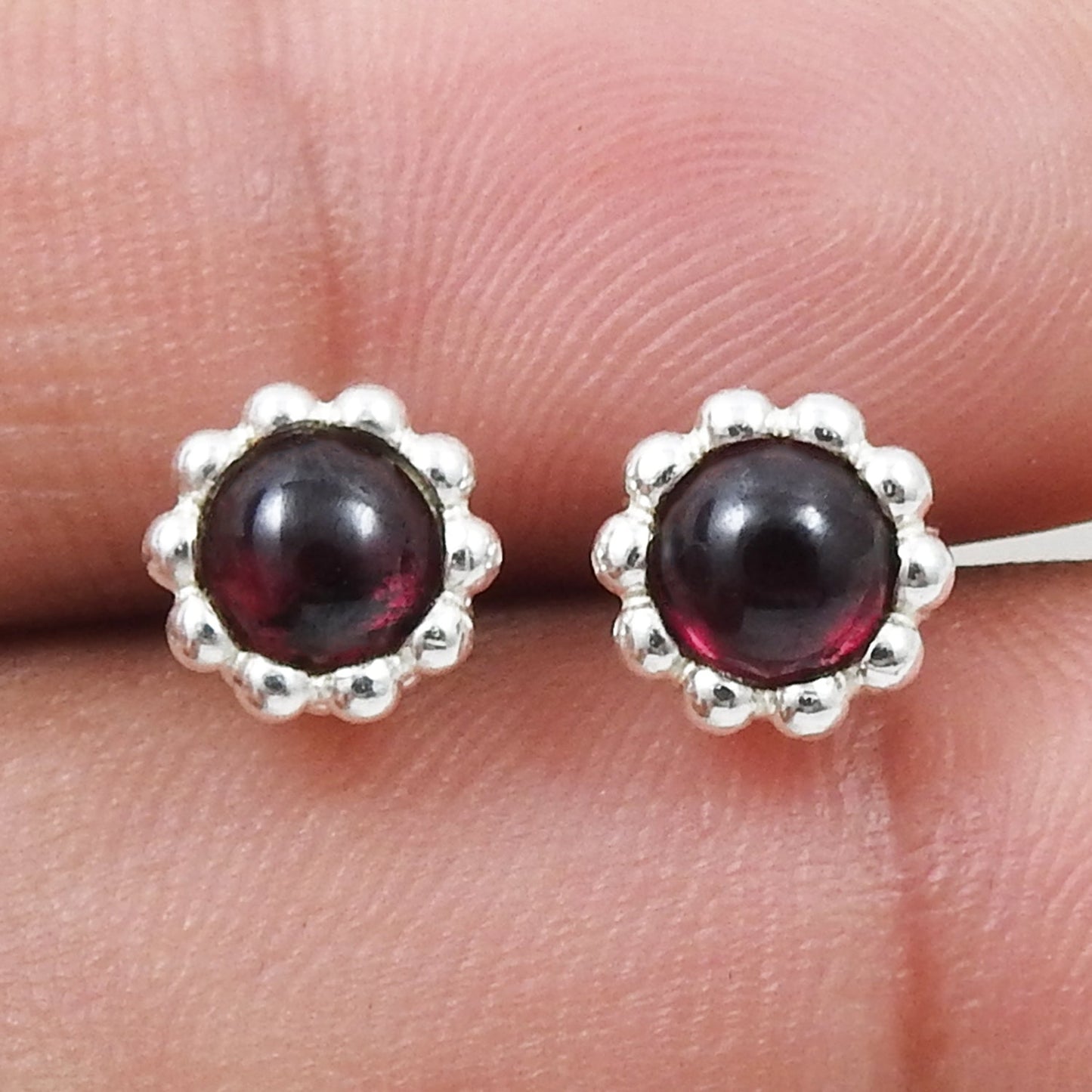 Natural Garnet Gemstone 925 Sterling Silver Minimalist Stud Earrings