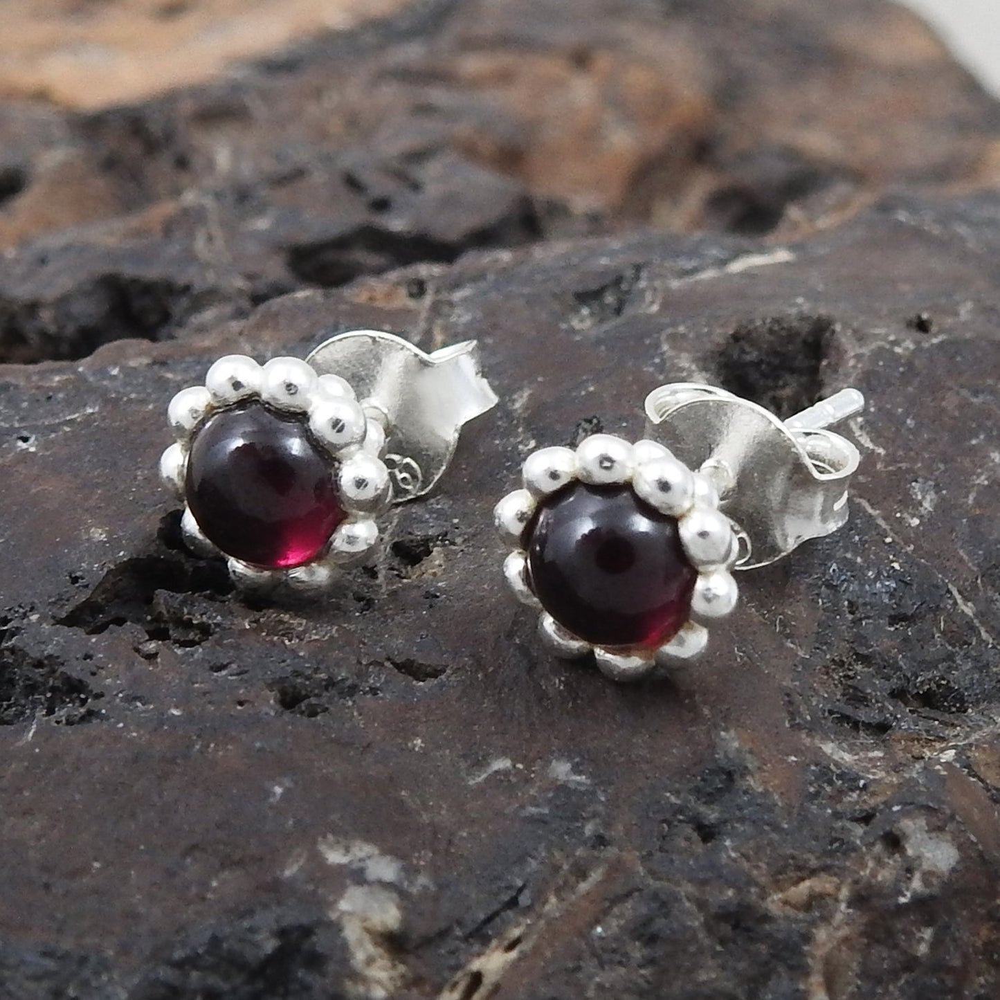 Natural Garnet Gemstone 925 Sterling Silver Minimalist Stud Earrings