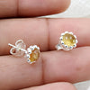 Natural Citrine Gemstone 925 Sterling Silver Minimalist Stud Earrings