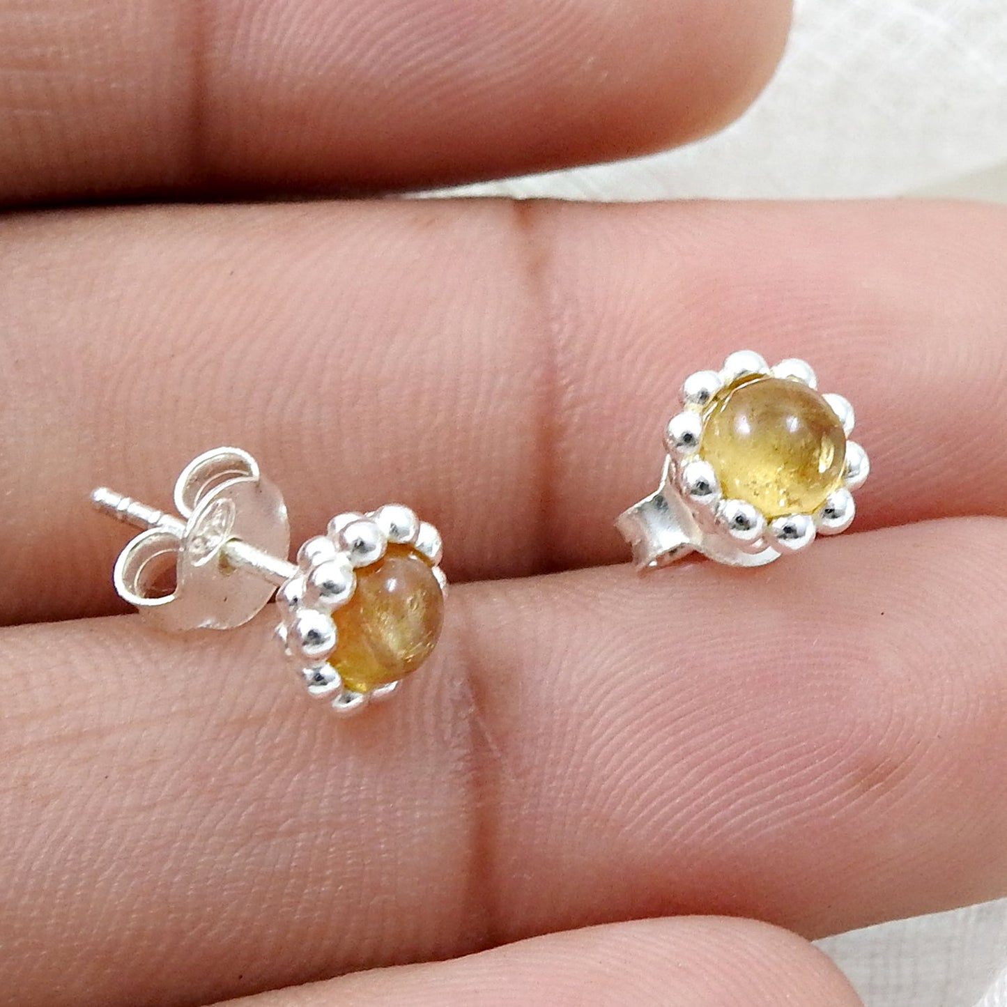 Natural Citrine Gemstone 925 Sterling Silver Minimalist Stud Earrings