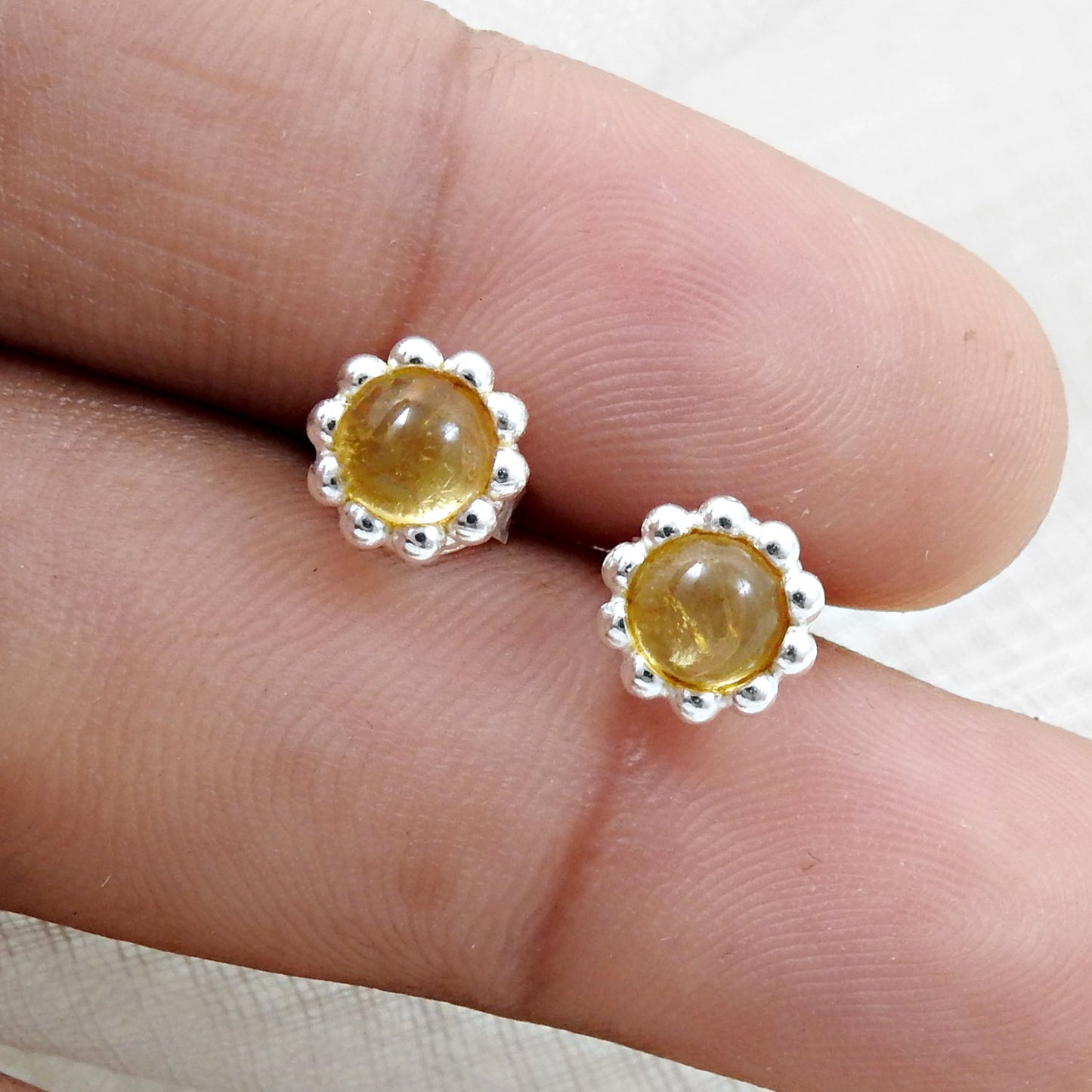 Natural Citrine Gemstone 925 Sterling Silver Minimalist Stud Earrings