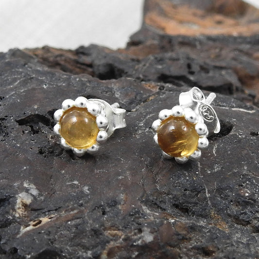 Natural Citrine Gemstone 925 Sterling Silver Minimalist Stud Earrings