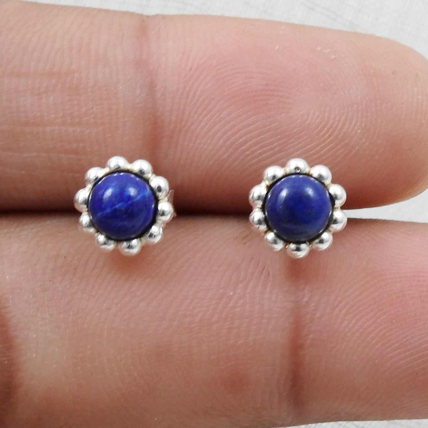 Natural Lapis Lazuli Gemstone 925 Sterling Silver Minimalist Stud Earrings