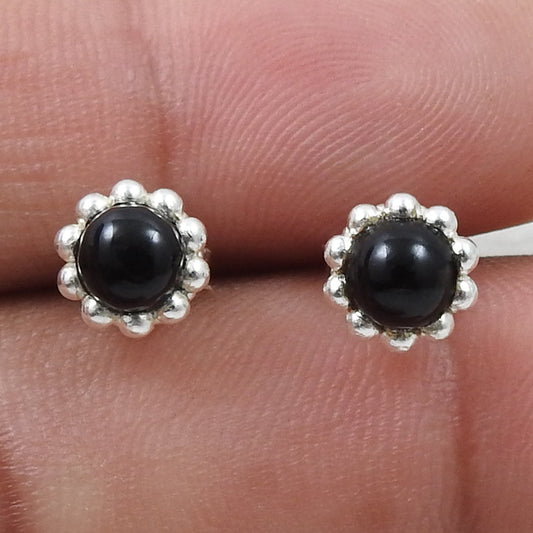 Natural Black Onyx Gemstone 925 Sterling Silver Minimalist Stud Earrings