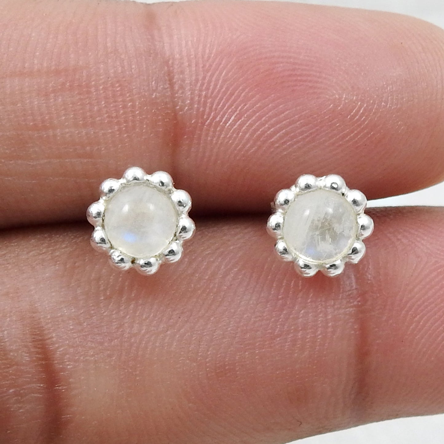 Natural Rainbow Moonstone 925 Sterling Silver Minimalist Stud Earrings