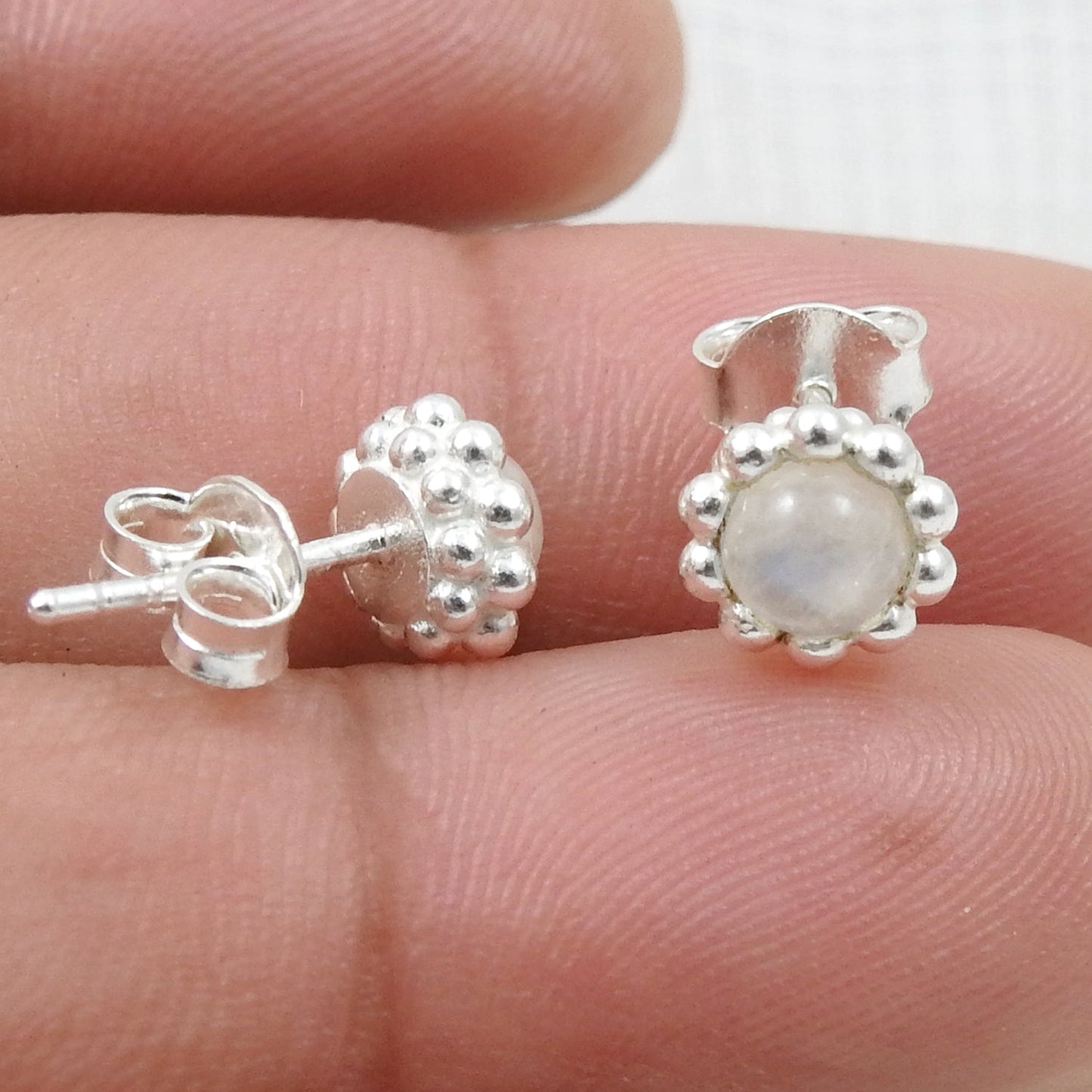 Natural Rainbow Moonstone 925 Sterling Silver Minimalist Stud Earrings