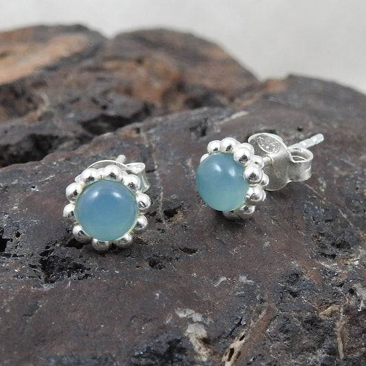 Natural Chalcedony Gemstone 925 Sterling Silver Minimalist Stud Earrings