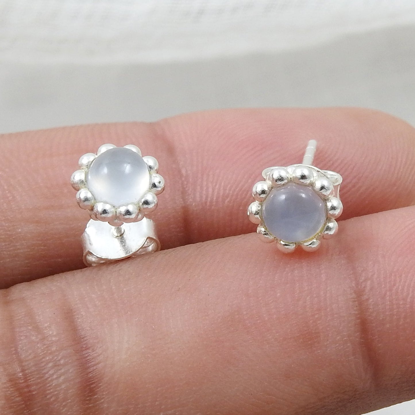 Natural Moonstone 925 Sterling Silver Minimalist Stud Earrings