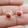 Red Coral Gemstone 925 Sterling Silver Minimalist Stud Earrings