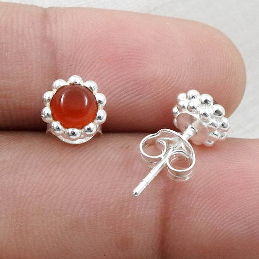Natural Carnelian Gemstone 925 Sterling Silver Minimalist Stud Earrings