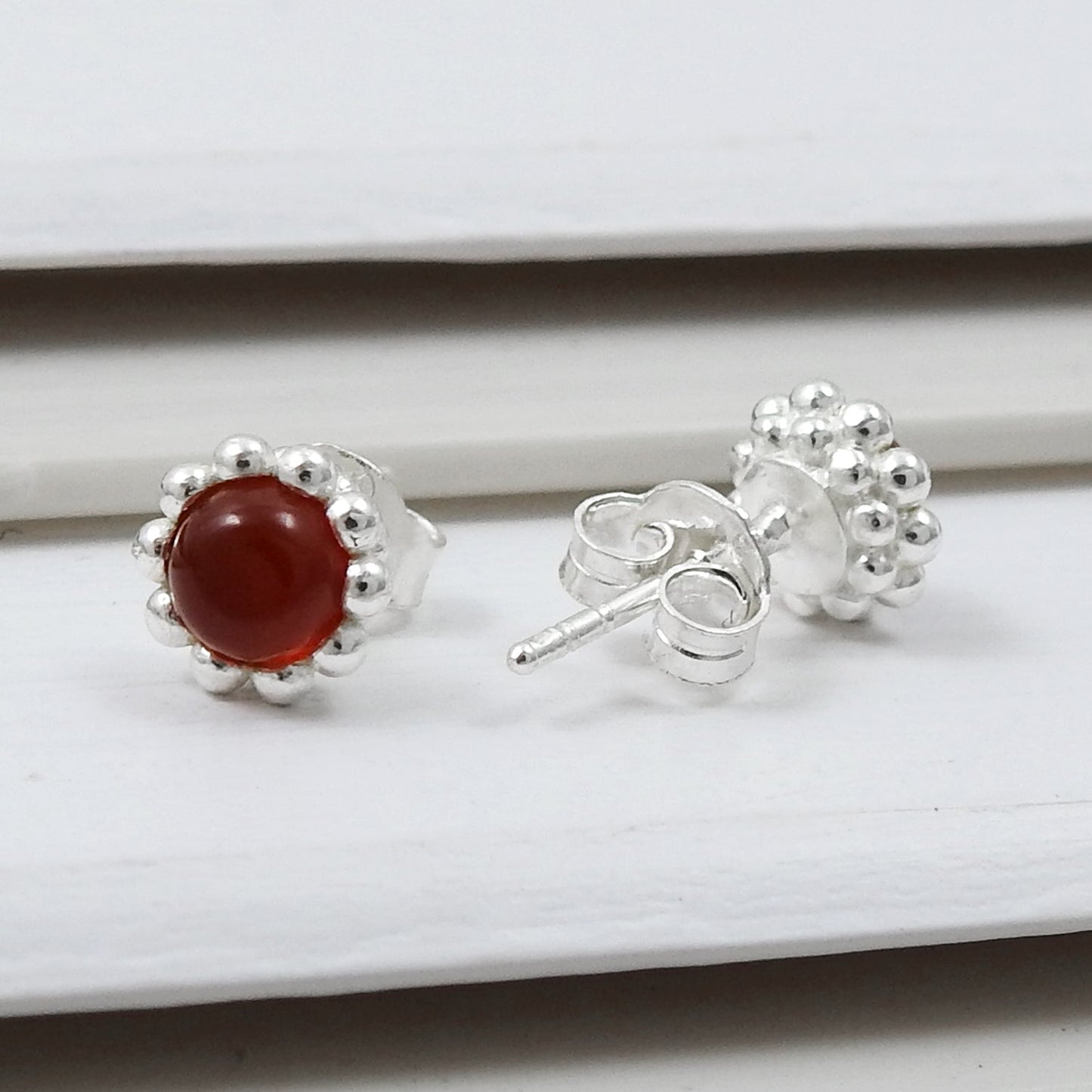 Natural Carnelian Gemstone 925 Sterling Silver Minimalist Stud Earrings
