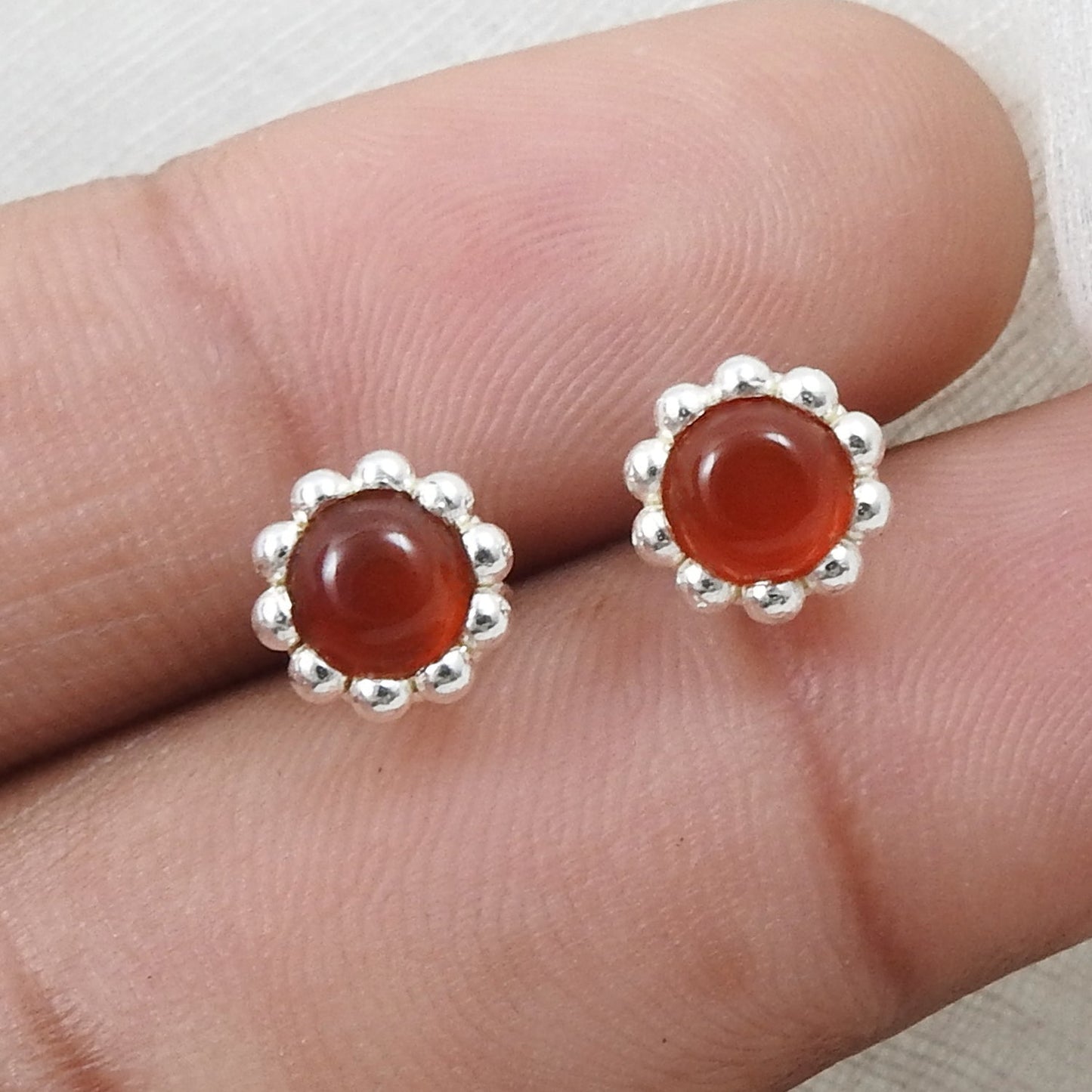 Natural Carnelian Gemstone 925 Sterling Silver Minimalist Stud Earrings