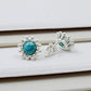 Natural Turquoise Gemstone 925 Sterling Silver Flower Stud Earrings