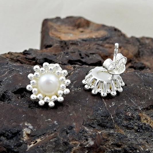 Natural Pearl 925 Sterling Silver Minimalist Flower Stud Earrings