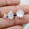 Natural Chalcedony 925 Sterling Silver Flower Stud Earrings