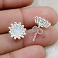 Natural Rainbow Moonstone 925 Sterling Silver Flower Stud Earrings