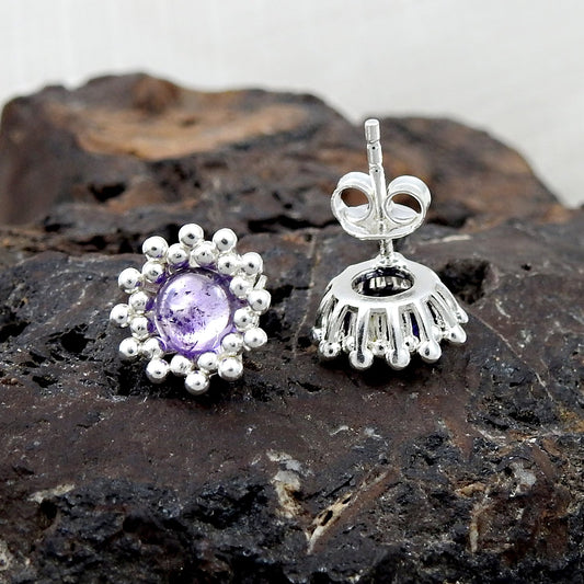 Natural Amethyst 925 Sterling Silver Flower Stud Earrings