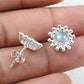 Natural Labradorite 925 Sterling Silver Flower Stud Earrings