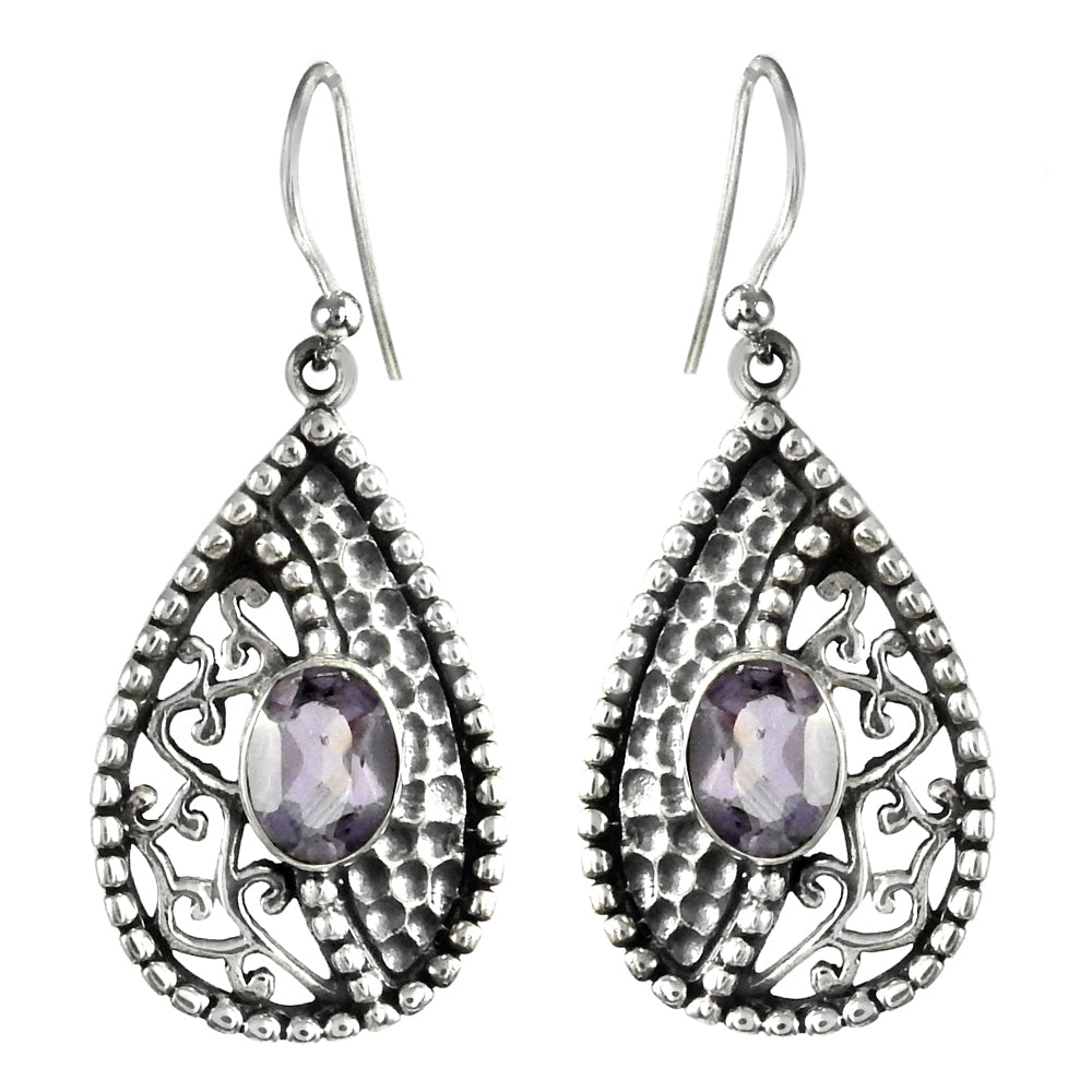 Natural Amethyst Gemstone 925 Sterling Silver Dangle Earrings For Women N7
