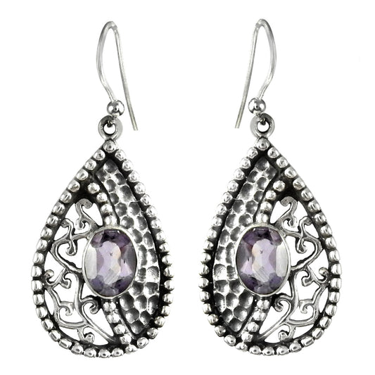 Natural Amethyst Gemstone 925 Sterling Silver Dangle Earrings For Women N7