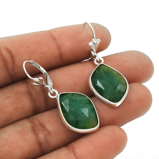 Solid 925 Sterling Silver Emerald Gemstone Earrings Jewelry