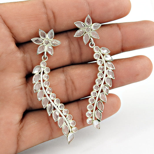 925 Sterling Silver Crystal Gemstone Vintage Wife Dangle Drop Elegant Earrings