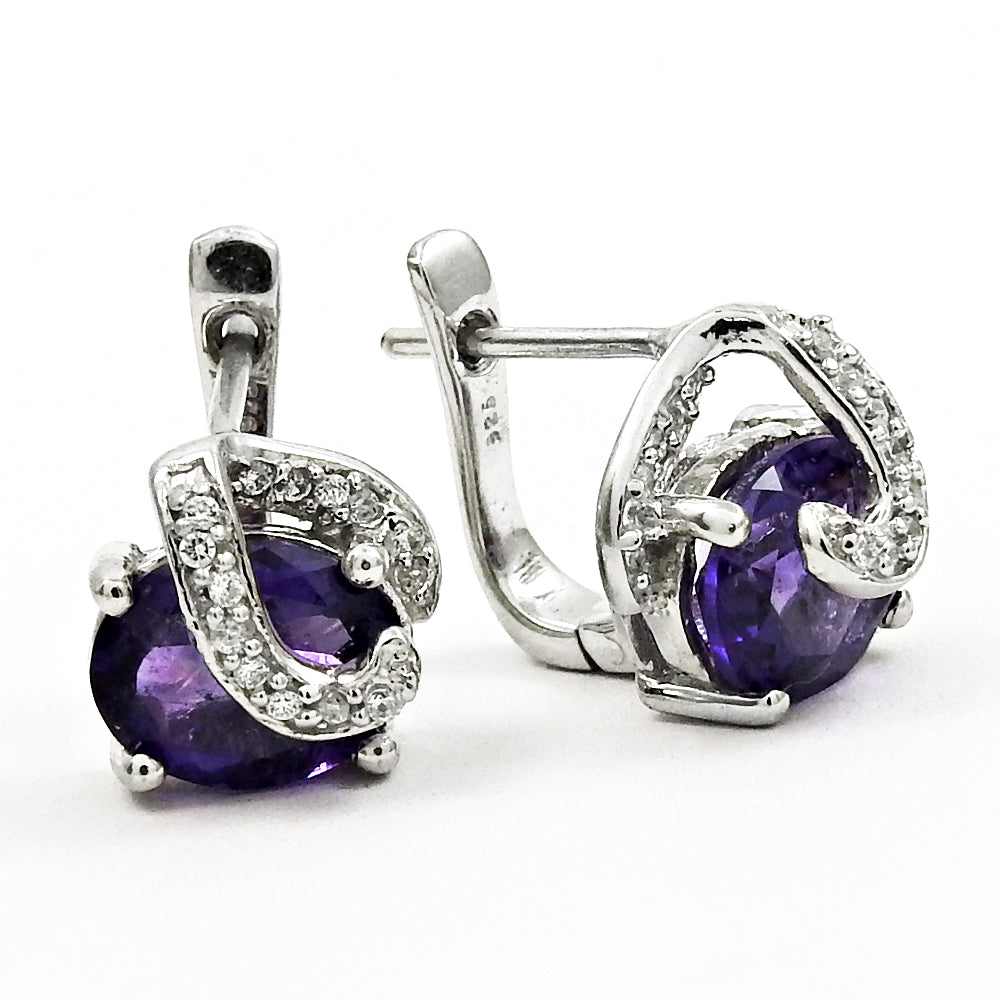 Amethyst CZ Gemstone Earrings 925 Sterling Silver Stylish Jewelry