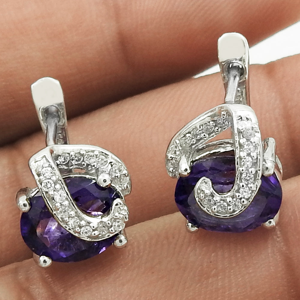 Amethyst CZ Gemstone Earrings 925 Sterling Silver Stylish Jewelry