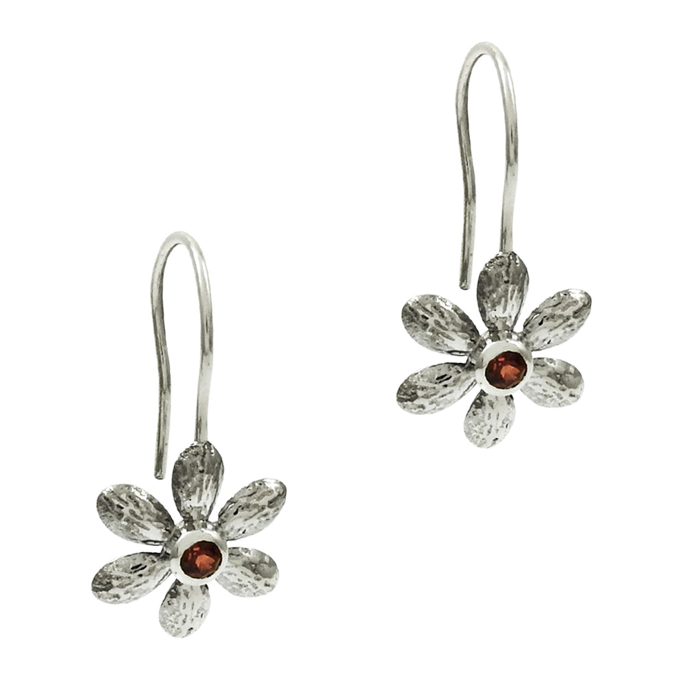 Wedding Gift For Her 925 Silver Natural Garnet Drop Dangle Flower Earrings F70