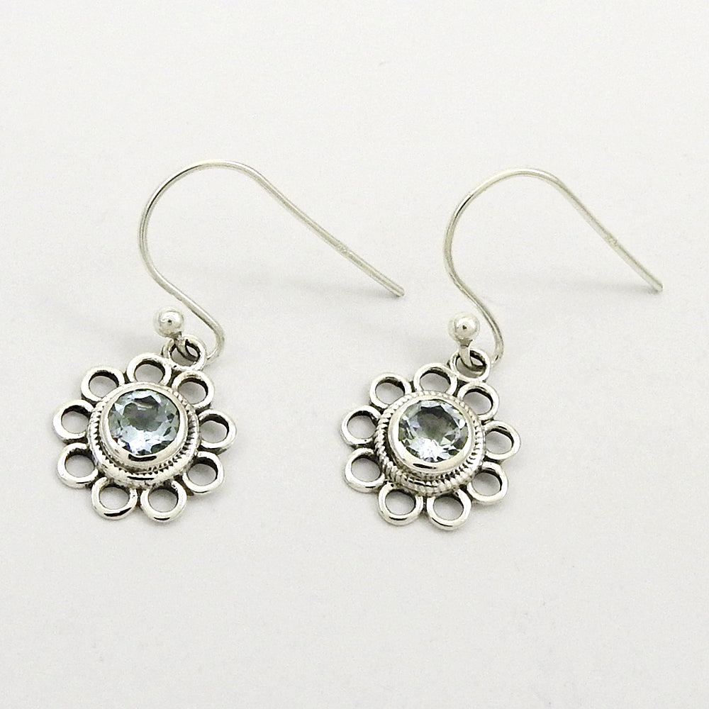 Natural Blue Topaz Gemstone 925 Silver Drop Dangle Flower Earrings For Women T30