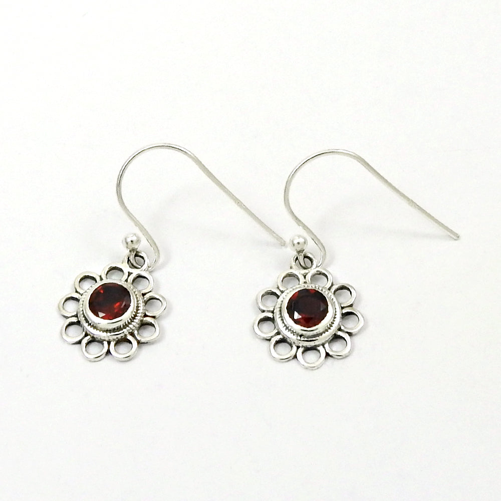 Natural Garnet Gemstone Drop Dangle Flower Earrings 925 Silver For Women B30