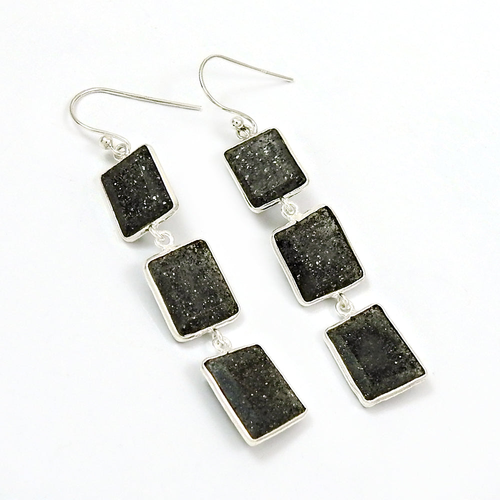 Natural Black Sunstone 925 Sterling Silver Earrings Women Gift