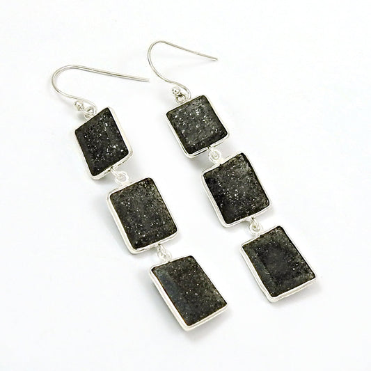 Natural Black Sunstone 925 Sterling Silver Earrings Women Gift