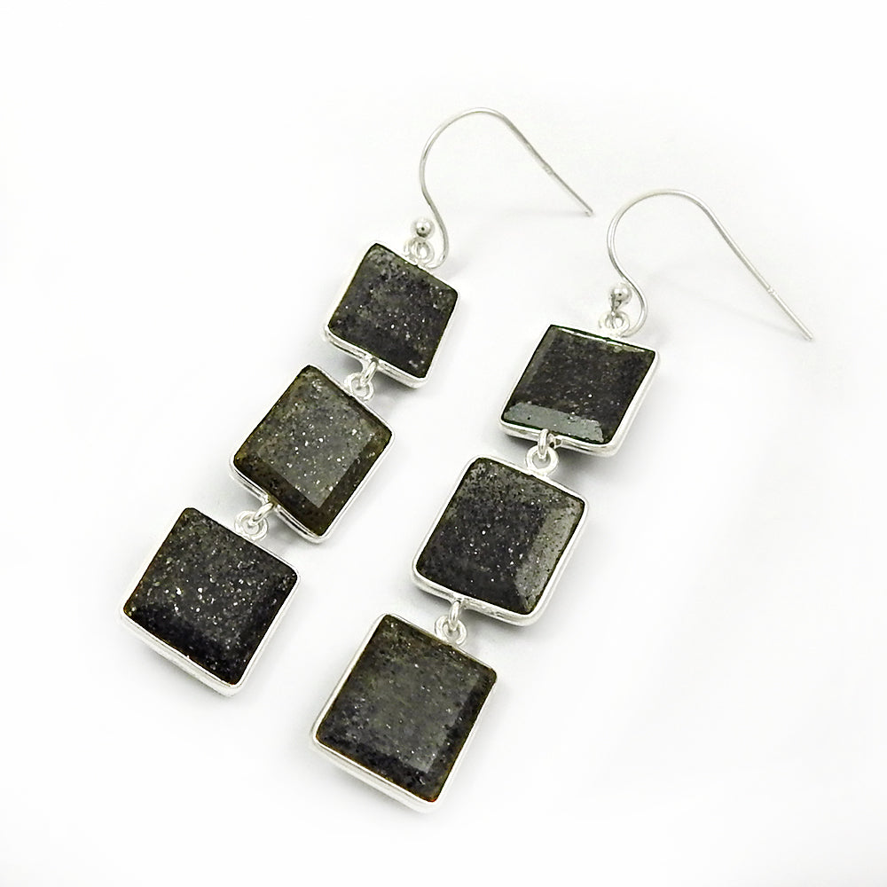 Natural Black Sunstone Earrings 925 Sterling Silver Jewelry