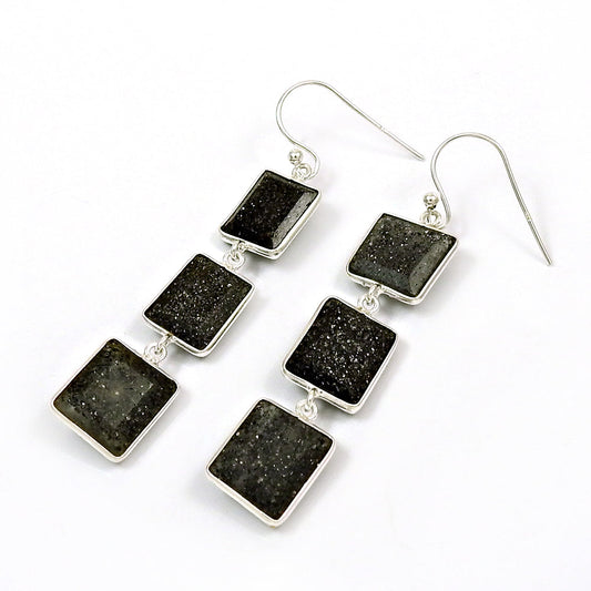 925 Sterling Silver Black Sunstone Earrings