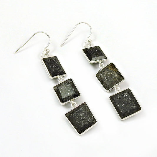 Solid 925 Silver Black Sunstone Earrings Jewelry