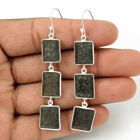 925 Sterling Silver Black Sunstone Earrings Jewelry
