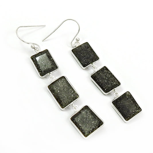 925 Sterling Silver Black Sunstone Earrings Jewelry