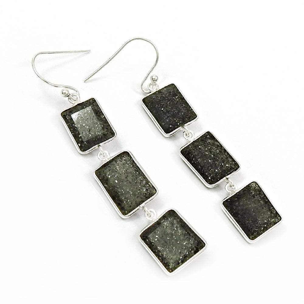 925 Sterling Silver Black Sunstone Earrings Jewelry