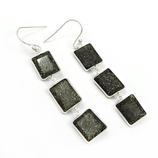 925 Sterling Silver Black Sunstone Earrings Jewelry