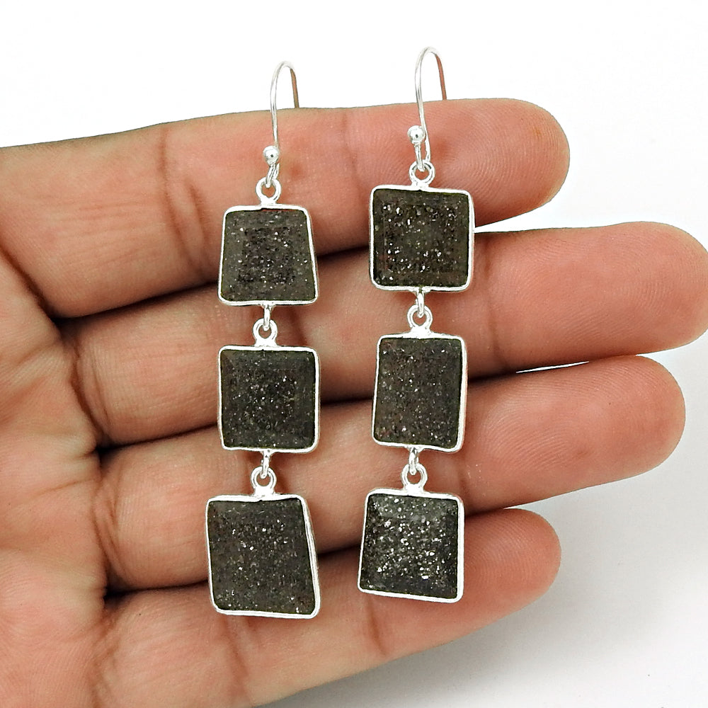 Black Sunstone Handmade Earrings 925 Sterling Silver Jewelry