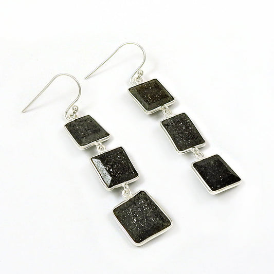Black Sunstone Handmade Earrings 925 Sterling Silver Jewelry
