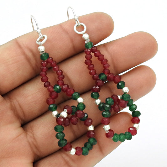 Ruby Emerald Beaded Earrings 925 Sterling Silver Jewelry