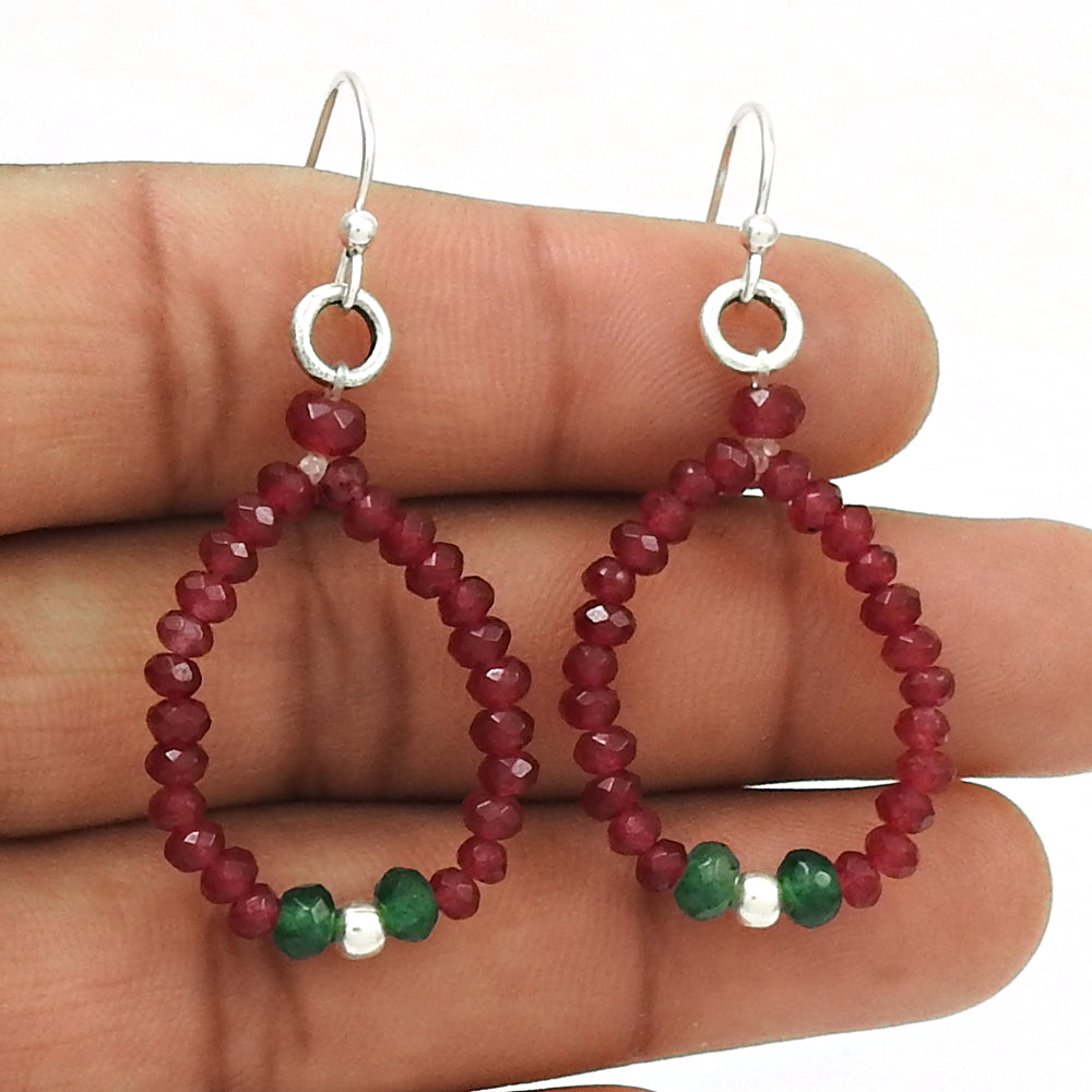 925 Silver Ruby Emerald Beaded Earrings Jewelry