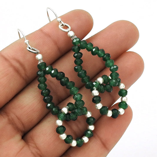 925 Silver Beaded Emerald Earrings